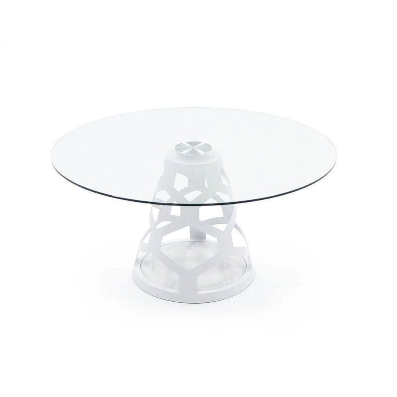 Tavolo da pranzo rotondo in vetro da 12 mm e bianco