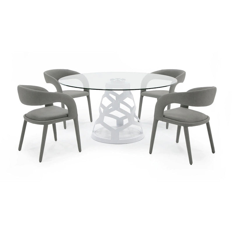 Tavolo da pranzo rotondo in vetro da 12 mm e bianco