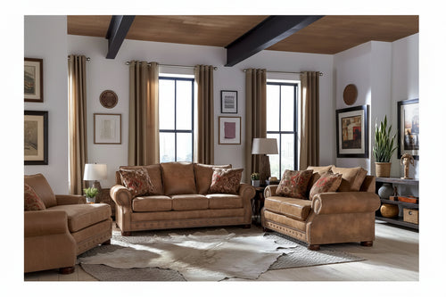 Rancho 2-pc. Rustic Brown Buckskin Sofa and Loveseat Set