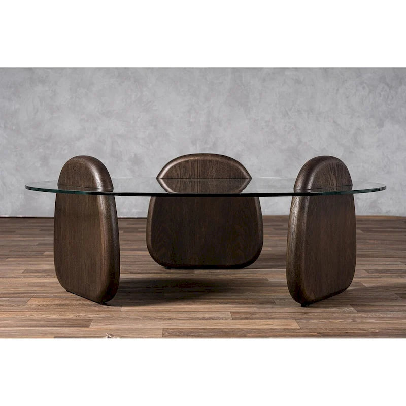 Tavolino Buxton mid-century moderno in vetro e noce scuro