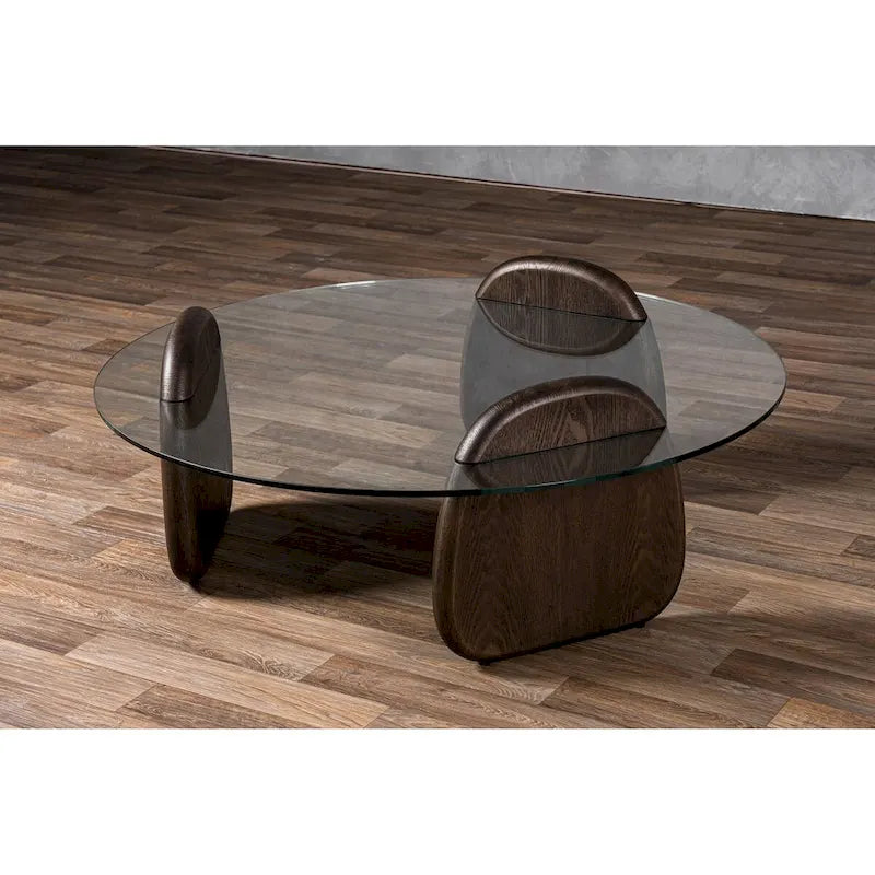 Tavolino Buxton mid-century moderno in vetro e noce scuro