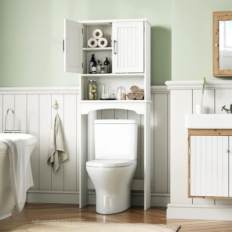 Mobiletto da bagno salvaspazio sopra il WC con doppie ante e dispositivo antiribaltamento
