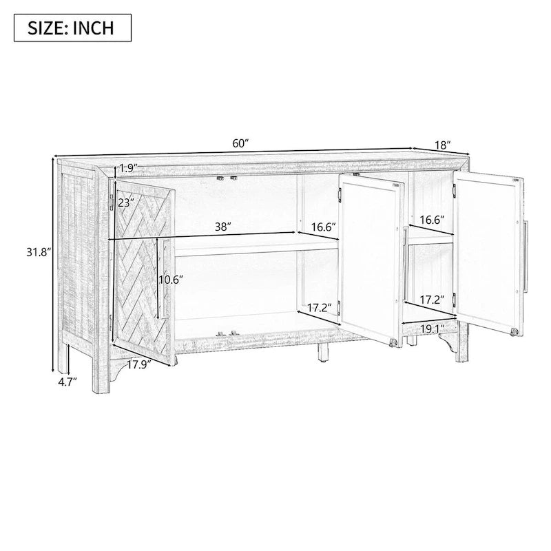 Credenza armadietto in legno con ripiani regolabili